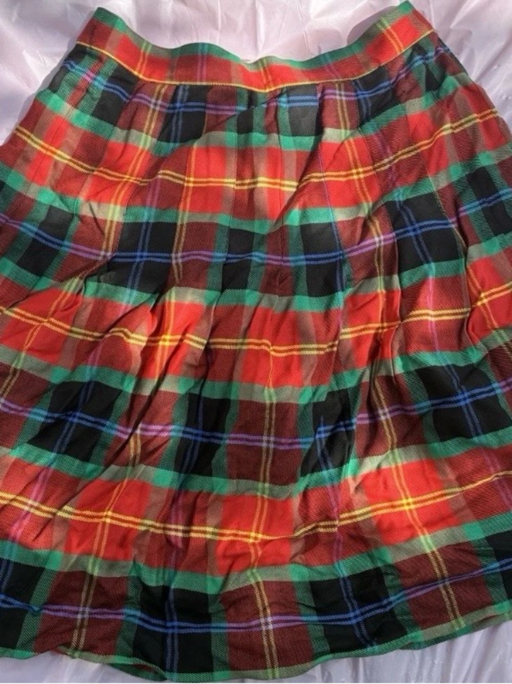 Vintage Rafaella Red & Green Plaid Midi Pleated Skirt Preppy Pinup Sz 12